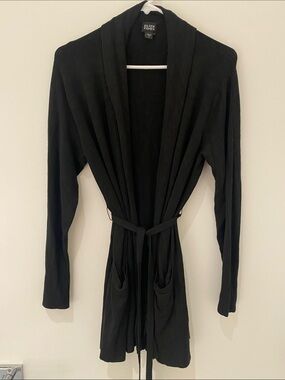 Eileen Fisher Shawl Neck Open Front Lightweight Belted Black Cardigan S